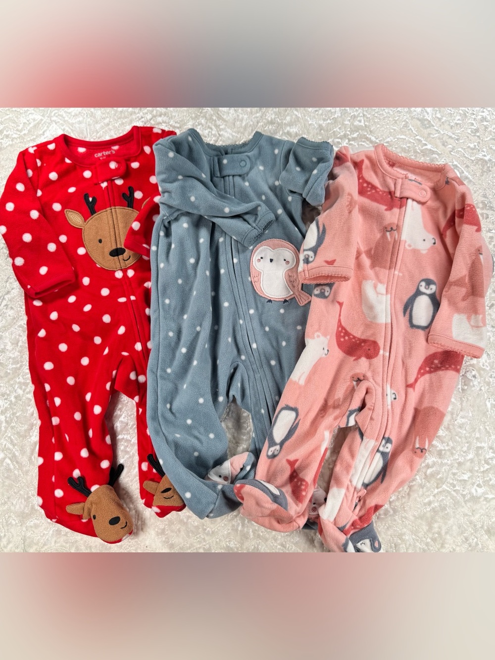 Carter's Set of 3 Fleece One-Piece - Cozy Zip Footed Pajamas NNW